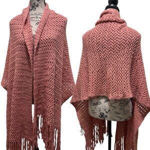 Elegant Pink Knit Women's Poncho